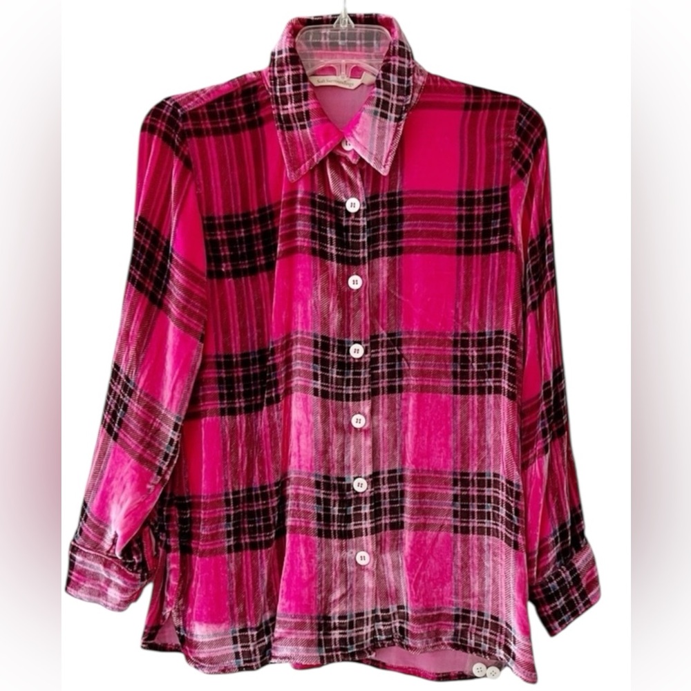 Soft Surroundings Silk-Blend Pink Plaid Button Front Shirt Size XXSP